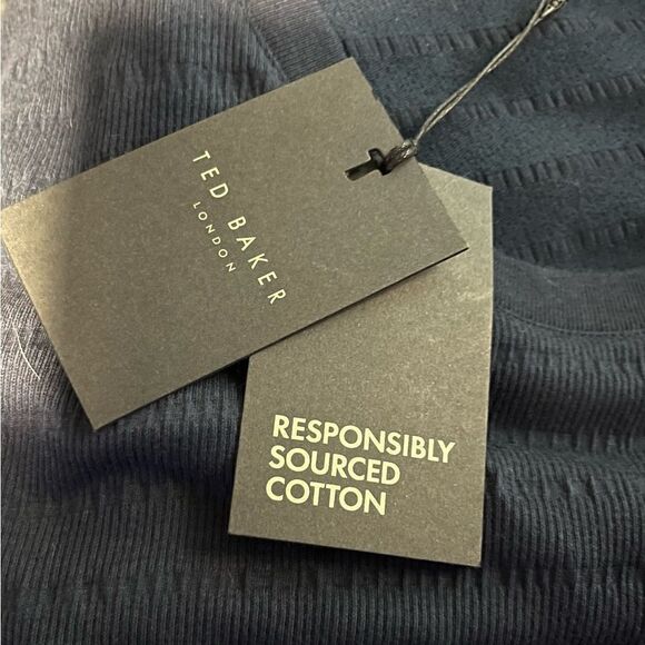 NWT Ted Baker Navy Textured Horizontal Striped S/S T-Shirt Sz 7 (US 3XL) - Picture 10 of 13